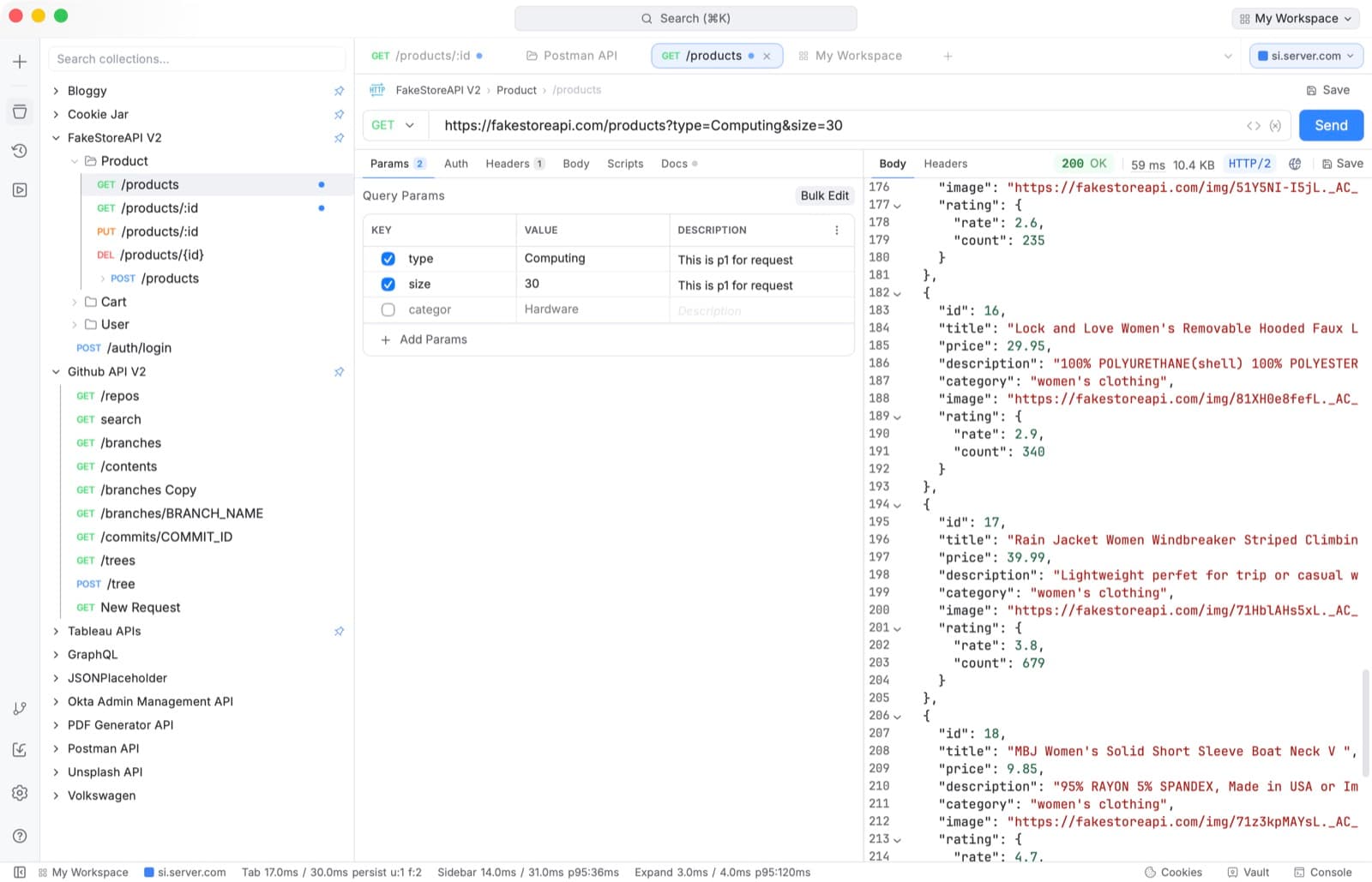 Curlex collections sidebar with the environment switcher