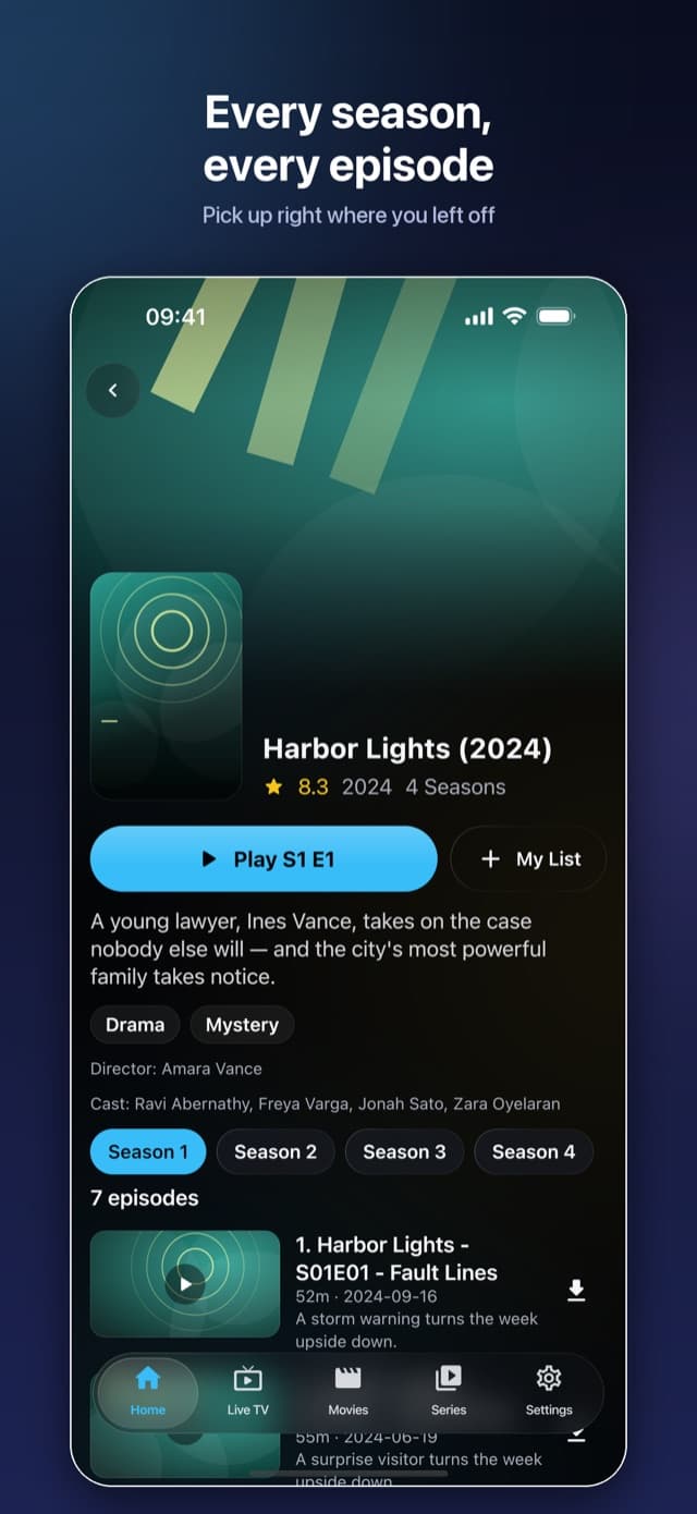 Series details with seasons and episodes